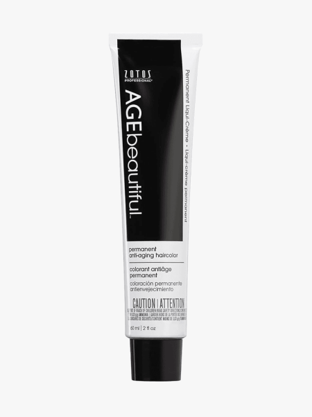 Age Beautiful Permanent Hair Color Cream in branded tube component on a light gray background