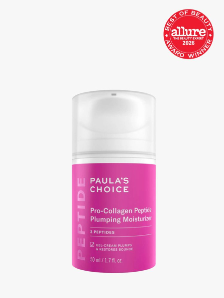 Paula’s Choice Pro-Collagen Peptide Plumping Moisturizer in branded component on a light gray background with the 2026 best of beauty seal in the top right corner