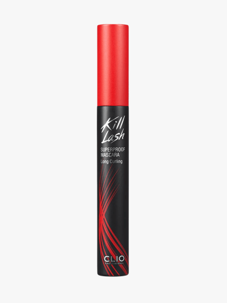 Clio Kill Lash Superproof Mascara in branded component on a light gray background