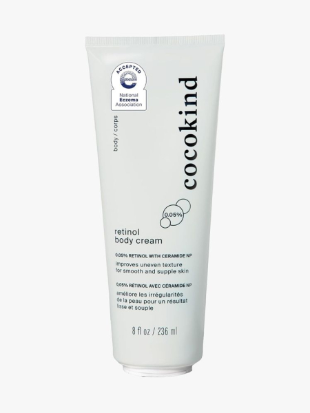 Cocokind Retinol Body Cream in branded tube component on a light gray background