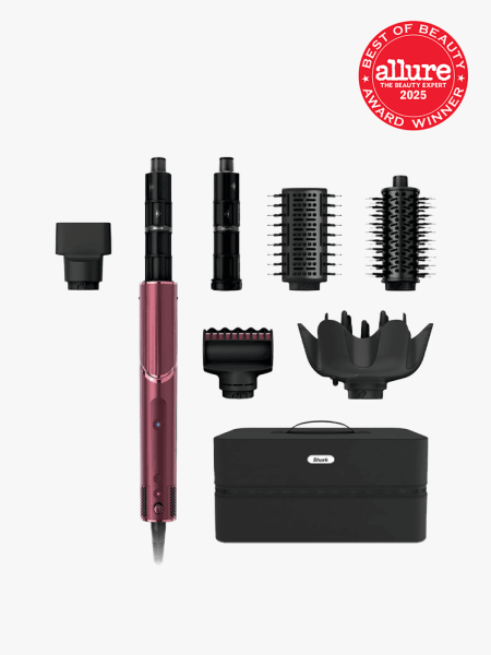 Shark FlexStyle Air Multi-Styler & Drying System in multiple branded components on a light gray background with best of beauty 2025 seal in the top right corner