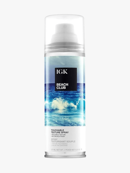 IGK Beach Club Volumizing Texture Spray in branded component on a light gray background